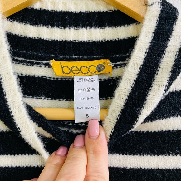 Becco Black and White Striped Mockneck Sweater Size Small - Picture 2 of 5